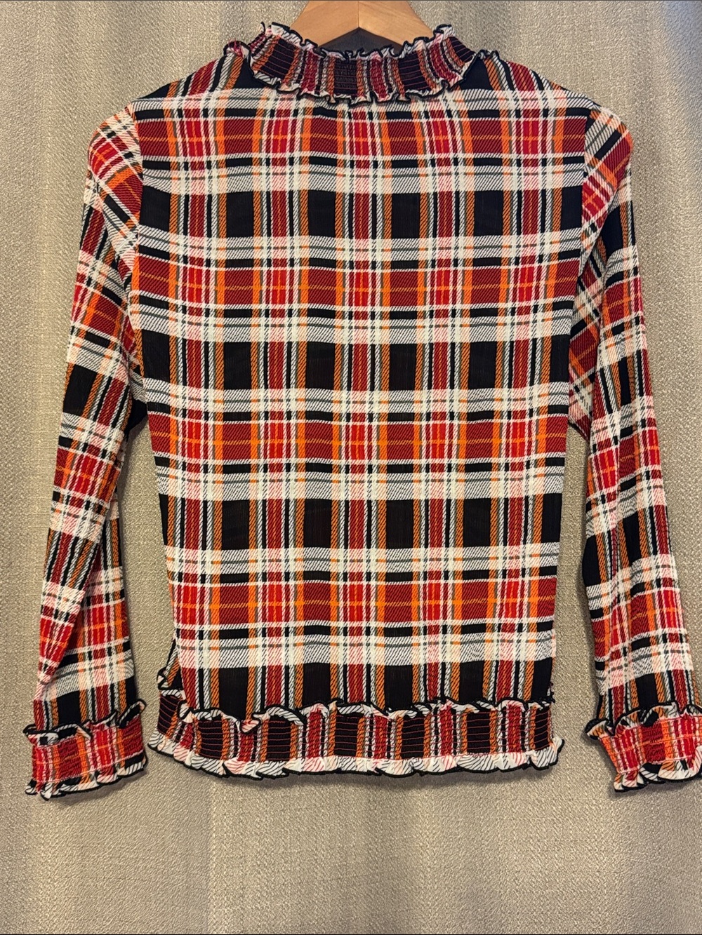Red Plaid Ruffle-Trim Long Sleeve Top - Picture 2 of 5